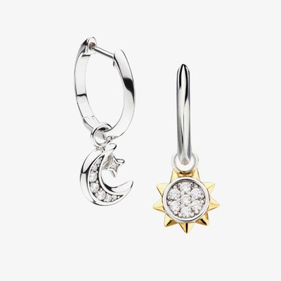 Kit Heath Céleste Pavé Sun & Crescent Moon 15mm Hoop Drop Earrings 50492GCZ