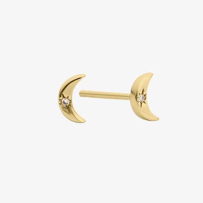 Mina 9ct Yellow Gold Diamond Moon Stud Earrings