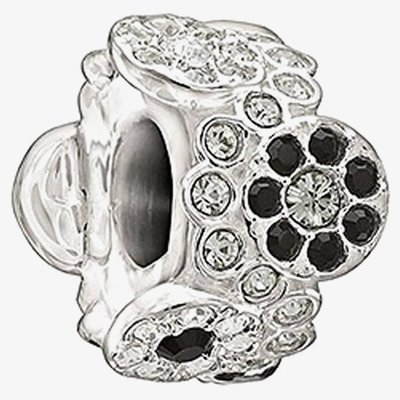 Chamilia Sterling Silver Black And White Crystal Flower Charm