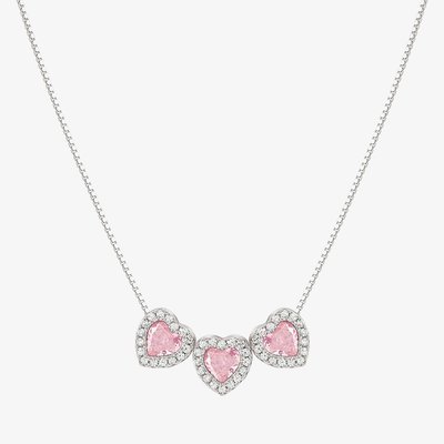 All My Love Sterling Silver Three Pink Heart Necklace