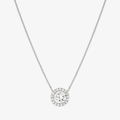Seidivina White Rhodium Cubic Zirconia Round Cluster Pendant Necklace
