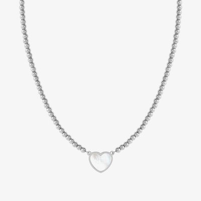 Emosfere Silver Tone Mother Of Pearl Heart Ball Bead Necklace