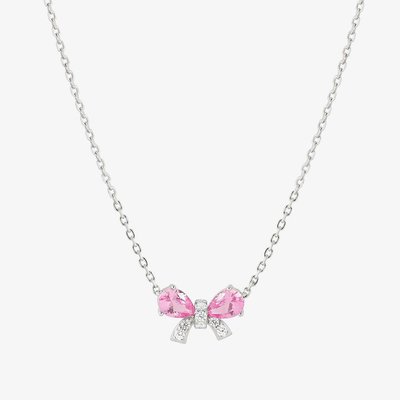 Shine Me Up Silver Pink & White Cubic Zirconia Bow Necklace
