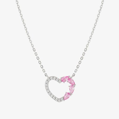 Shine Me Up Silver Pink & White Cubic Zirconia Heart Necklace
