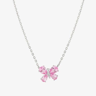 Shine Me Up Silver Pink & White Cubic Zirconia Butterfly Necklace