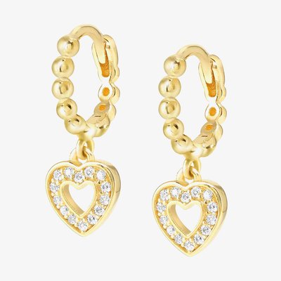 Lovecloud Gold Tone Plated Bead Hoop Heart Earrings