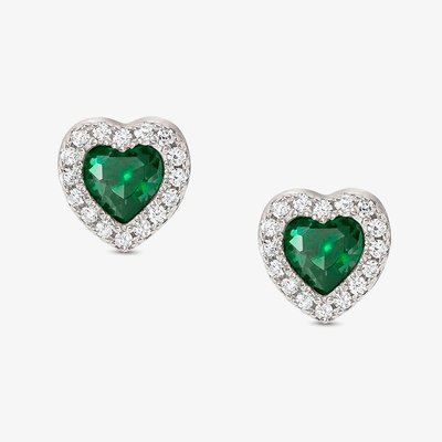 All My Love Sterling Silver Green Heart Stud Earrings