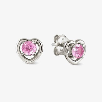 CosmicLove Silver Pink Cubic Zirconia Heart Stud Earrings