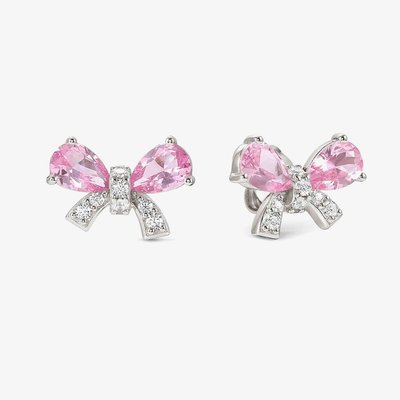 Shine Me Up Silver Multi Cut Pink & White Cubic Zirconia Bow Stud Earrings