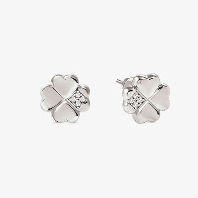 Petit Sparkle Silver Clover Stud Earrings