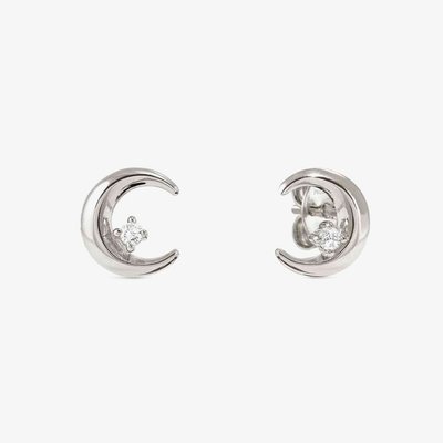 Dream Beats Silver Cubic Zirconia Moon Stud Earrings