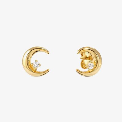 Dream Beats Gold Tone Cubic Zirconia Moon Stud Earrings