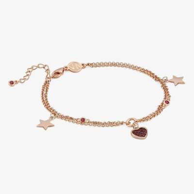 Nightdream Rose Gold Plated & Red Cubic Zirconia Two Row Hearts & Stars Bracelet