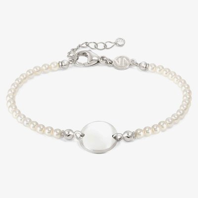 Messaggi D'Amore Engravable Round Disc Pearl Bracelet