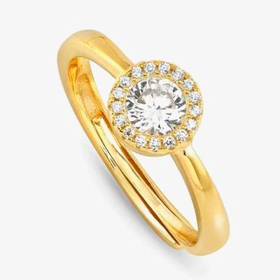 Seidivina Gold Plated Cubic Zirconia Round Cluster Adjustable Ring