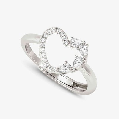 Shine Me Up Silver Multi Cut Cubic Zirconia Open Heart Ring