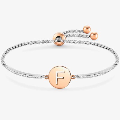 Milleluci Two-Tone Initial F Half Bangle Toggle Bracelet