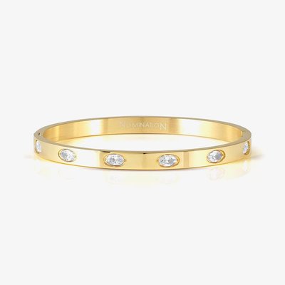 Pretty Bangles Medium Gold Tone Oval Cubic Zirconia Bangle