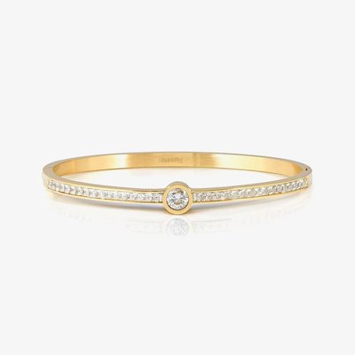Pretty Bangles Madium Gold Tone Round Cubic Zirconia Bangle