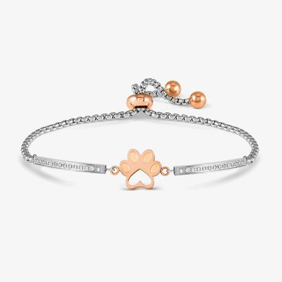 Milleluci Silver & Rose Gold Paw Print Toggle Bracelet