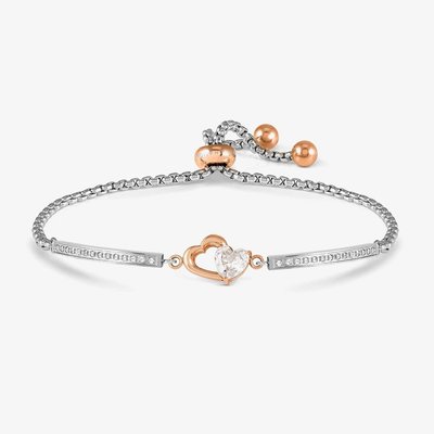 Milleluci Silver & Rose Gold Sparkling Heart Toggle Bracelet