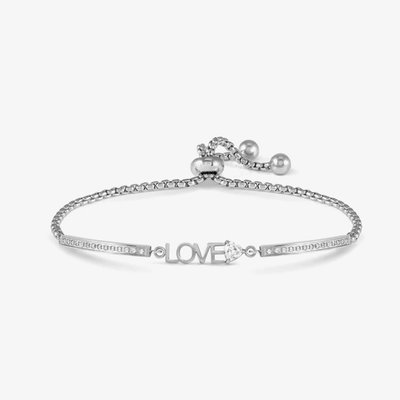 Milleluci Silver Tone Cubic Zirconia Love Toggle Bracelet