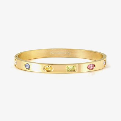 Nomination Pretty Bangles Stainless Steel & Yellow PVD Multi-Colour Cubic Zirconia Large Bangle 029533/024