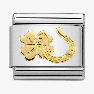 CLASSIC Gold Symbols Horseshoe and Four Leaf Clover Charm