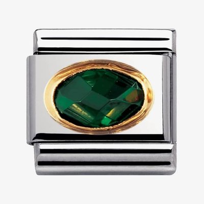 CLASSIC Gold Oval Faceted Cubic Zirconia Dark Green Charm