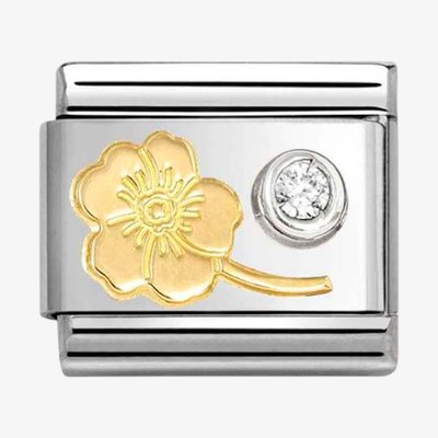 CLASSIC Stainless Steel & 18ct Yellow Gold Cubic Zirconia Myosotis Charm