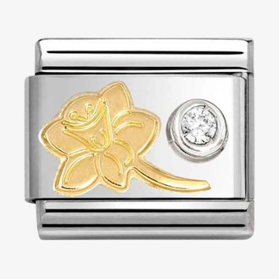 CLASSIC Stainless Steel & 18ct Yellow Gold Cubic Zirconia Narcissus Charm