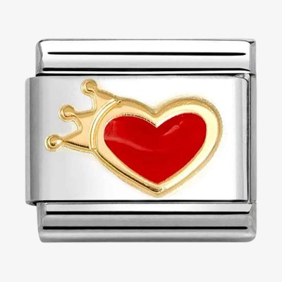 CLASSIC Stainless Steel & 18ct Yellow Gold Red Heart With Crown Charm