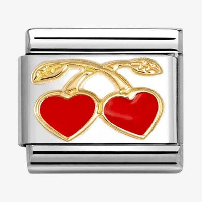 CLASSIC Stainless Steel & 18ct Yellow Gold Red Hearts Cherries Charm