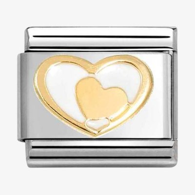 CLASSIC Stainless Steel 18ct Yellow Gold White Double Heart Charm