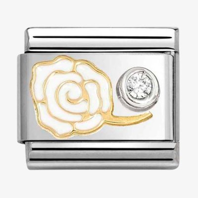 Nomination CLASSIC Stainless Steel 18ct Yellow Gold Cubic Zirconia White Rose Charm 630302/07