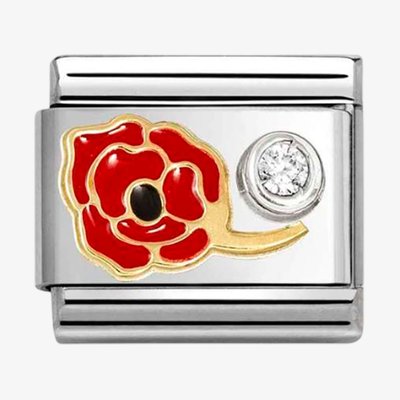 CLASSIC Stainless Steel 18ct Yellow Gold Cubic Zirconia Red Rose Charm