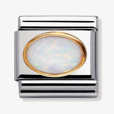 CLASSIC Gold Oval Stones White Opal Charm