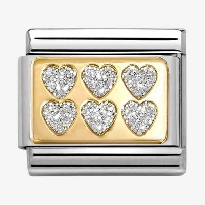 CLASSIC Stainless Steel & 18ct Yellow Gold Six Glitter Hearts Charm
