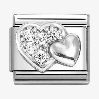 CLASSIC Double Silver Pave & Raised Heart Charm