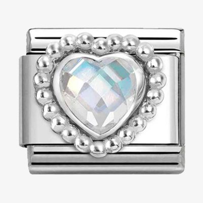 CLASSIC Silvershine White Cubic Zirconia Heart Beaded Setting Charm