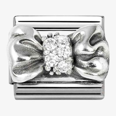 Stainless Steel & Silver Cubic Zirconia Bow Charm