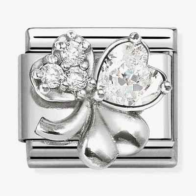 Classic Symbols White Sparkling Clover Charm