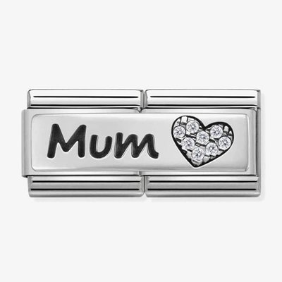 CLASSIC Silvershine Double Link Mum Heart Charm