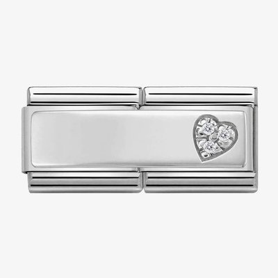 CLASSIC Silvershine Symbols Stainless Steel Cubic Zirconia Heart Double Charm