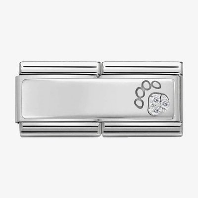 CLASSIC Silvershine Symbols Stainless Steel Cubic Zirconia Paw Print Double Charm