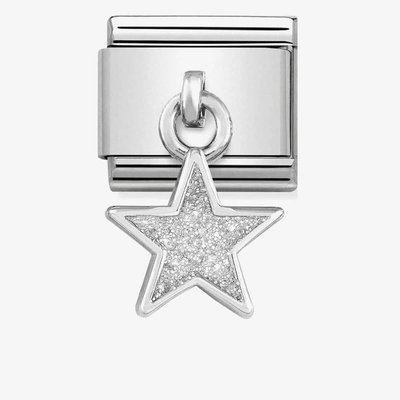 CLASSIC Silvershine White Glitter Star Drop Charm