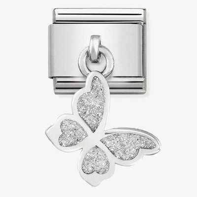 CLASSIC Silvershine White Glitter Butterfly Drop Charm
