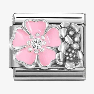 CLASSIC Silvershine Oxidised & Pink Enamel Flowers Charm