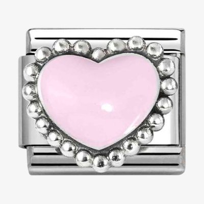 Stainless Steel & Silver Pink Dotted Heart Charm