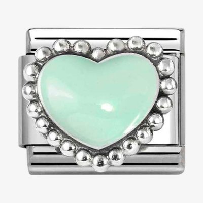 Stainless Steel & Silver Green Dotted Heart Charm